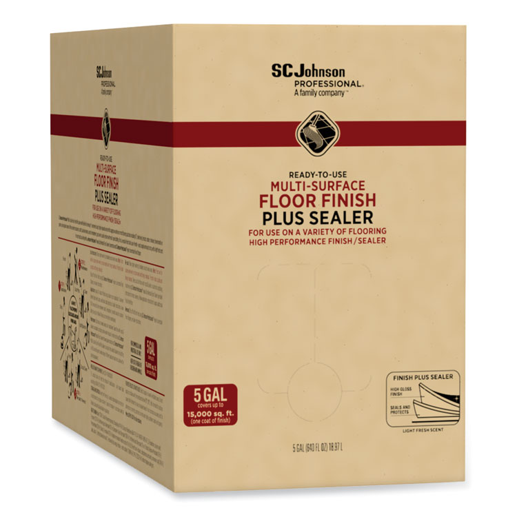 SC Johnson Professional Ready-To-Use Multi-Surface Floor Finish Plus Sealer, Light Fresh Scent, 5 gal Bag-in-Box (SJN362834)