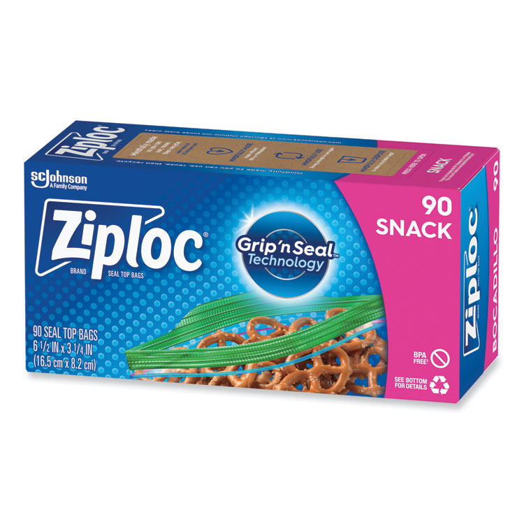 Ziploc Seal Top Snack Bags, Snack, 6.5" x 3.25", Clear, 90 Bags/Box, 12 Boxes/Carton (SJN315892)