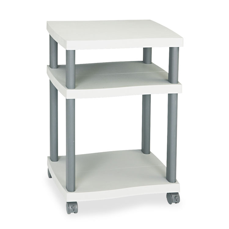 Safco Wave Design Deskside Printer Stand, Plastic, 3 Shelves, 20" x 17.5" x 29.25", White/Charcoal Gray (SAF1860GR)