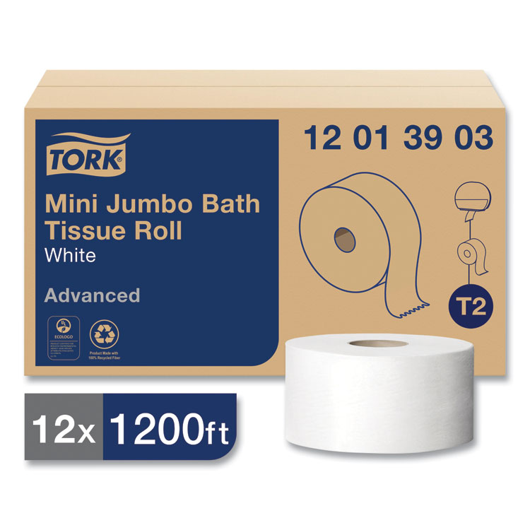 Tork Advanced Jumbo Bath Tissue, Septic Safe, 1-Ply, White, 3.48" x 1,200 ft, 12 Rolls/Carton (TRK12013903)