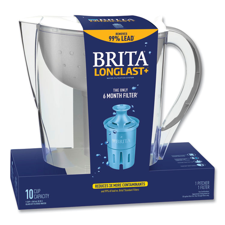 Brita Pacifica Pitcher with Longlast+ Filter, 0.63 gal, White/Clear (CLO36515)