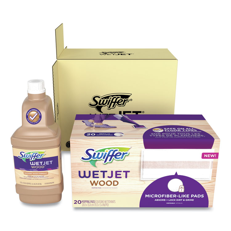 Swiffer WetJet System Wood Cleaning-Solution Refill with Mopping Pads, Unscented, 1.25 L Bottle (PGC77134)
