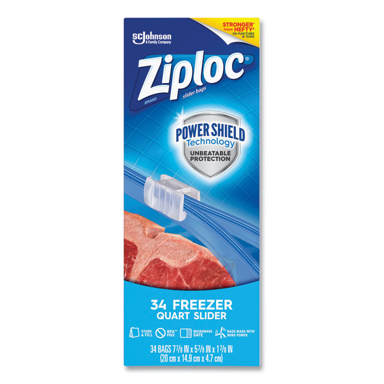 Ziploc Slider Freezer Bags, 32 oz, 5.88" x 1.88" x 7.88", Clear, 34/Box (SJN316486)