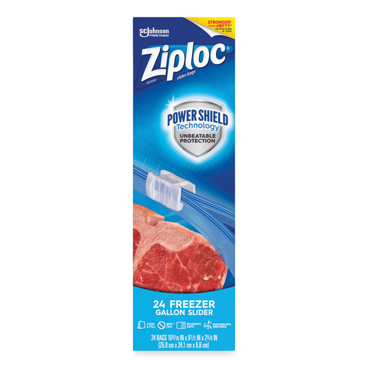 Ziploc Slider Freezer Bags, 1 gal, 9.5" x 2.63" x 10.56", Clear, 24/Box (SJN316485)