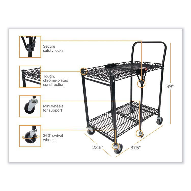 Bostitch Stowaway Folding Carts, Metal, 2 Shelves, 250 lb Capacity, 35" x 37.25" x 22", Black (BOSBSACLGBLK)