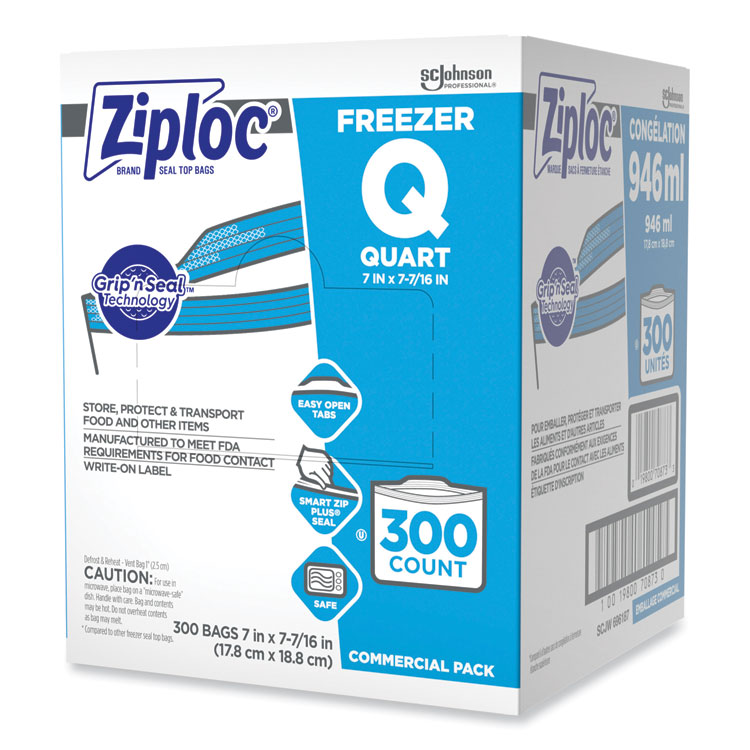Ziploc Zipper Freezer Bags, 32 oz, 7" x 7.75", Clear, 300/Carton (SJN696187)