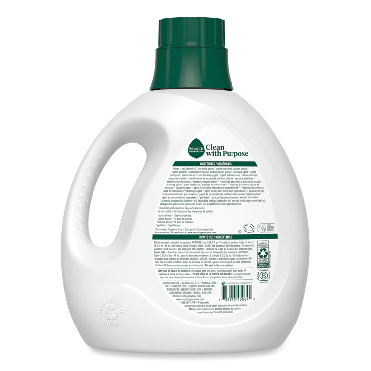 Seventh Generation Natural Liquid Laundry Detergent, Fresh Lavender, 135 oz Bottle, 4/Carton (SEV45064CT)