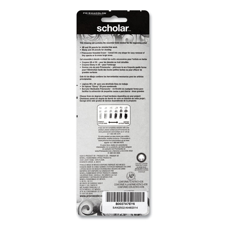Prismacolor Scholar Graphite Pencil Set, 2 mm, Assorted Lead Hardness Ratings, Black Lead, Dark Green Barrel, 4/Set (SAN2502)