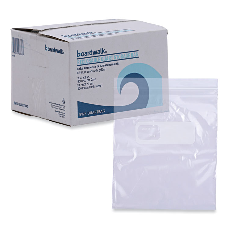 Boardwalk Reclosable Food Storage Bags, Quart, 7" x 8", Clear, 500/Box (BWKQUARTBAG)