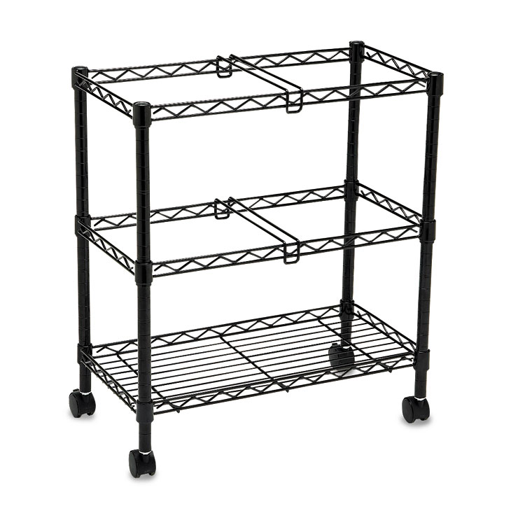 Safco Two-Tier Rolling File Cart, Metal, 3 Bins, 25.75" x 14" x 29.75", Black (SAF5278BL)