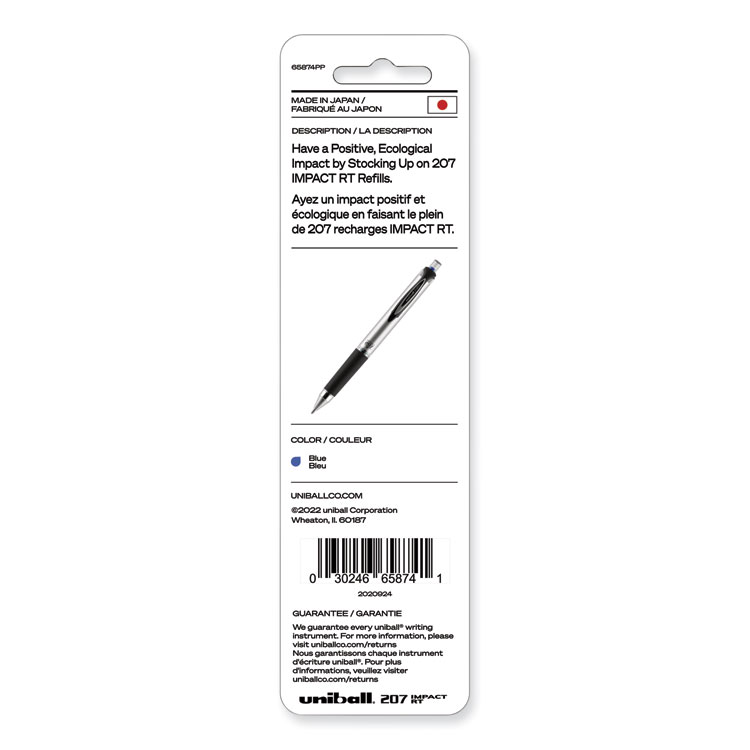 uniball 207 Impact RT Gel Retractable Pen Refills, Bold 1 mm Conical Tip, Blue Ink, 2/Pack (UBC65874PP)