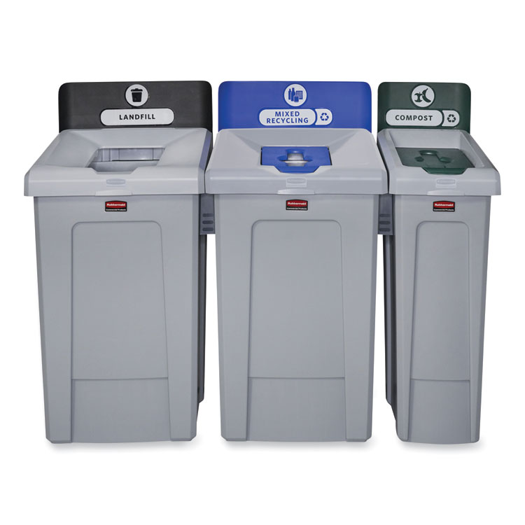 Slim Jim Slim Jim Recycling Station 1-Stream, Mixed Recycling Station, 33 gal, Resin, Gray (RCP2171557)