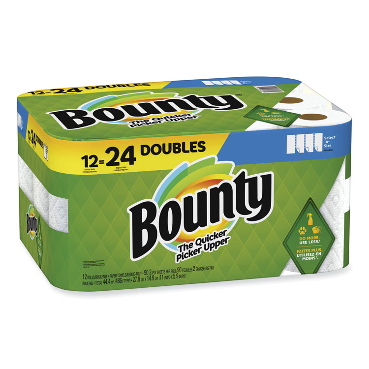 Bounty Select-a-Size Kitchen Roll Paper Towels, 2-Ply, 5.9 x 11, White, 90 Sheets/Double Roll, 12 Rolls/Carton (PGC08664)