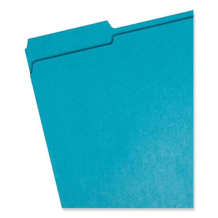 Smead Reinforced Top Tab Colored File Folders, 1/3-Cut Tabs: Assorted, Letter Size, 0.75" Expansion, Teal, 100/Box (SMD13134)