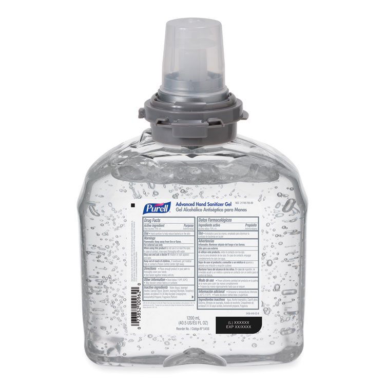 PURELL Advanced Hand Sanitizer TFX Refill, Gel, 1,200 mL, Unscented, 4/Carton (GOJ545604CT)