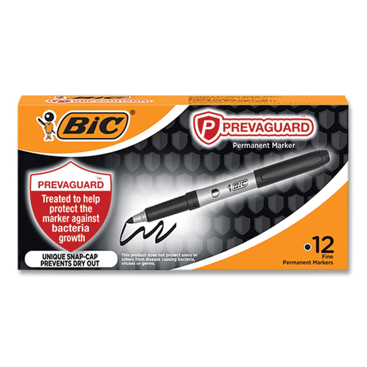 BIC PrevaGuard Permanent Marker, Fine Bullet Tip, Black, 12/Pack (BICGAPM11BLK)