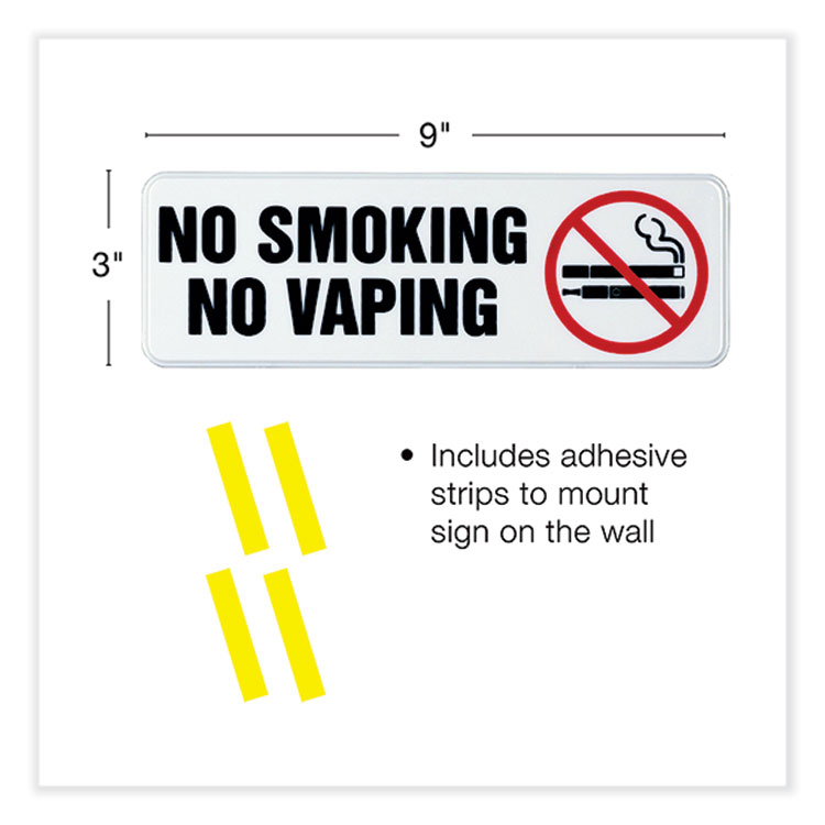 Excello Global Products No Smoking No Vaping Indoor/Outdoor Wall Sign, 9" x 3", Black Face, Black/Red Graphics, 4/Pack (EXOHD0175S)