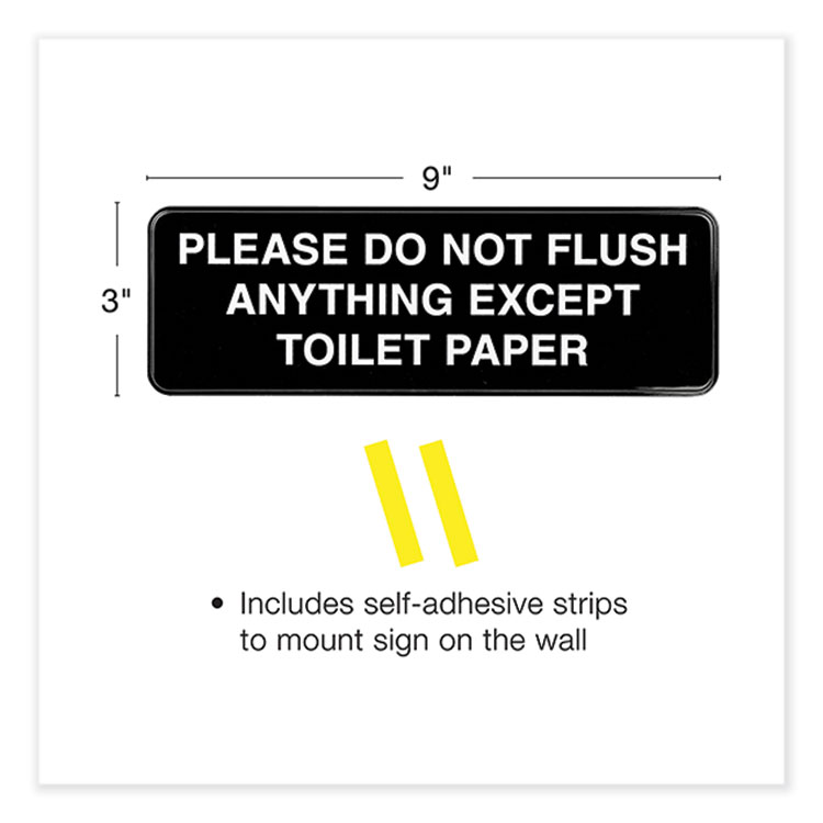 Excello Global Products Please Do Not Flush Indoor/Outdoor Wall Sign, 9" x 3", Black Face, White Graphics, 3/Pack (EXOHD0255S)