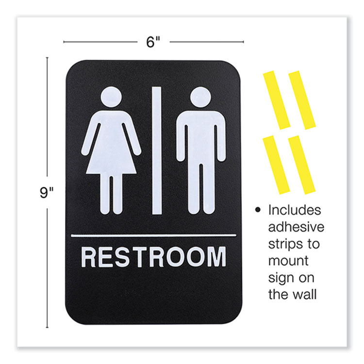 Excello Global Products Indoor/Outdoor Restroom with Braille Text, 6" x 9", Black Face, White Graphics, 3/Pack (EXOHD0275S)