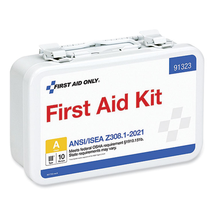 First Aid Only ANSI 2021 First Aid Kit for 10 People, 76 Pieces, Metal Case (FAO91323)