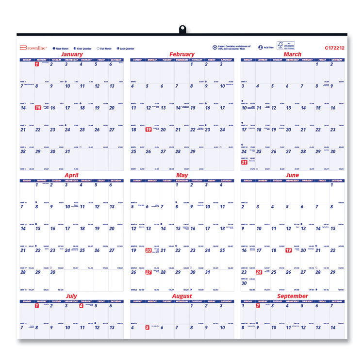 Brownline Yearly Wall Calendar, 24 x 36, White/Blue Sheets, 12-Month (Jan to Dec): 2025 (REDC172212)