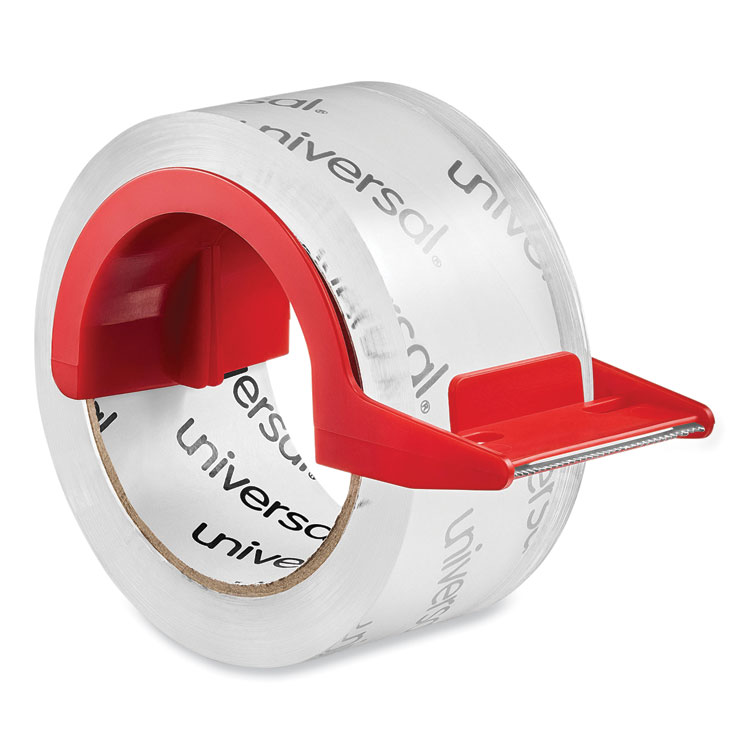 Universal Heavy-Duty Acrylic Box Sealing Tape with Dispenser, 3" Core, 1.88" x 54.6 yds, Clear, 2/Pack (UNV31102)
