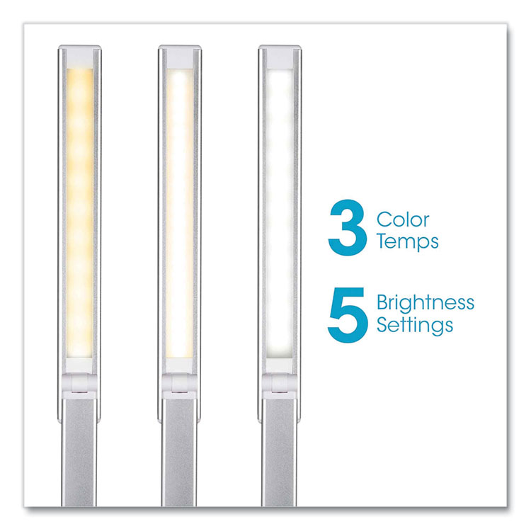 OttLite Wellness Series Entice LED Desk Lamp with Wireless Charging, Silver Arm, 11" to 22" High, White (OTTCSDQA02WSHPR)