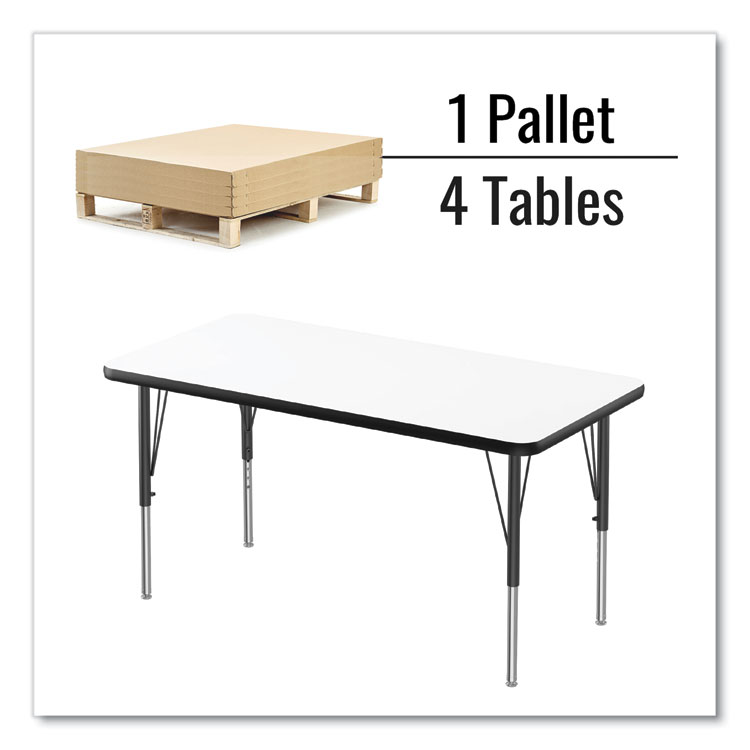 Correll Markerboard Activity Tables, Rectangular, 60" x 24" x 19" to 29", White Top, Black Legs, 4/Pallet (CRL2460DE80954P)