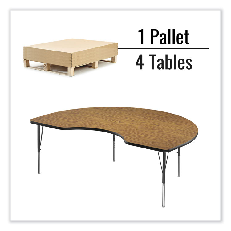 Correll Adjustable Activity Tables, Kidney Shape, 72" x 48" x 19" to 29", Oak Top, Black Legs, 4/Pallet (CRL4872TF0695K4)