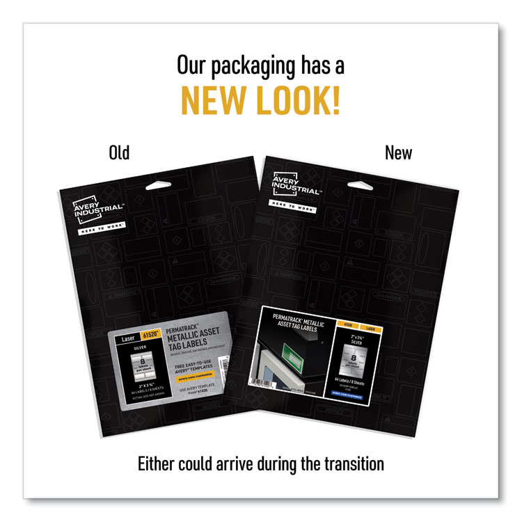 Avery PermaTrack Metallic Asset Tag Labels, Laser Printers, 2 x 3.75, Silver, 8/Sheet, 8 Sheets/Pack (AVE61520)