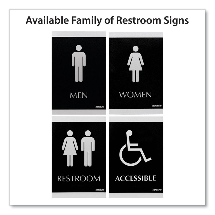 Headline Sign Century Series Office Sign, Men/Women Restroom, 6 x 9, Black/Silver (USS4249)