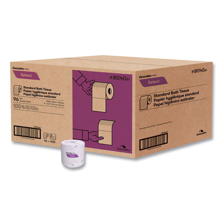 Cascades PRO Select Standard Bath Tissue, 2-Ply, White, 4 x 3.19, 500/Roll, 96/Carton (CSDB040)