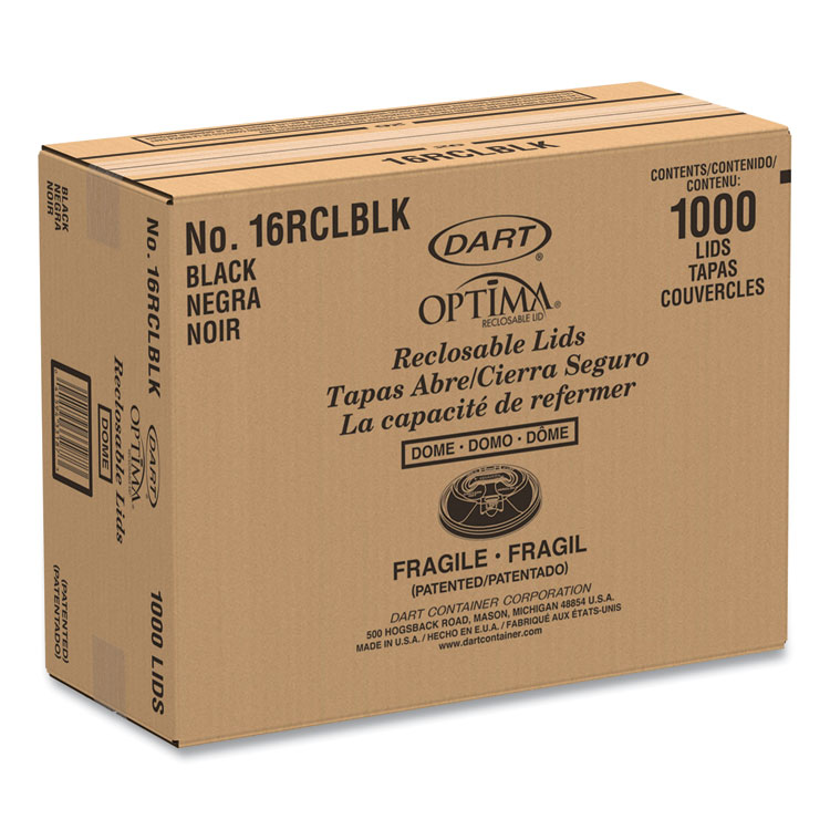 Dart Optima Reclosable Lid, Fits 12 oz to 24 oz Foam Cups, Black, 100 Pack, 10 Packs/Carton (DCC16RCLBLK)