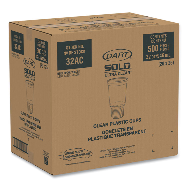 Dart Ultra Clear Pedestal PET Cups, 32 oz, Clear, 25/Bag, 20 Bags/Carton (DCC32AC)