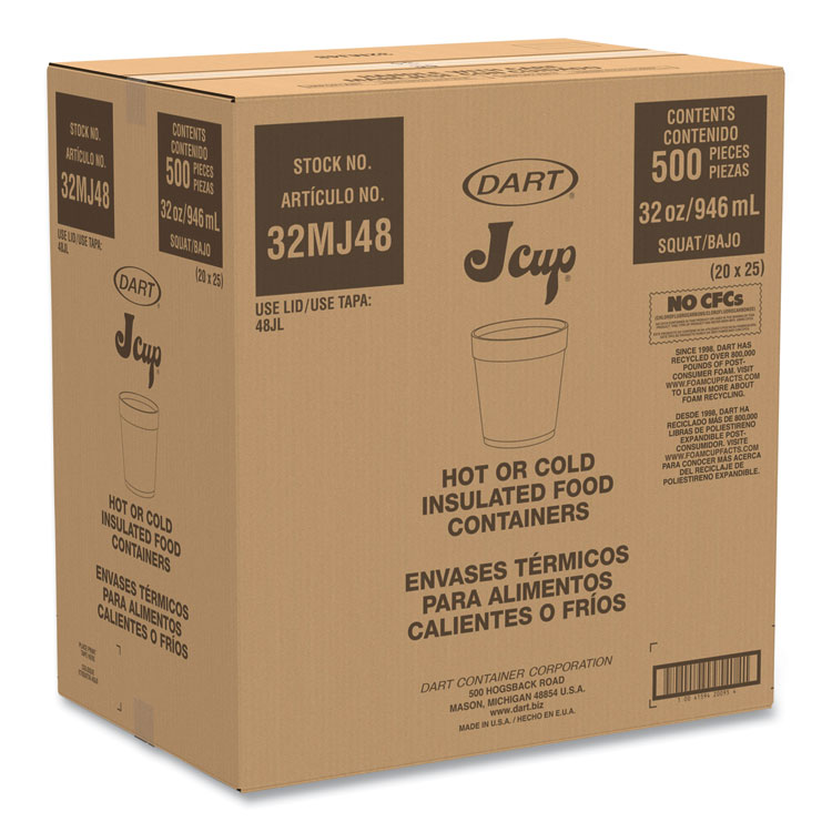 Dart Foam Containers, 32 oz, White, 25/Bag, 20 Bags/Carton (DCC32MJ48)