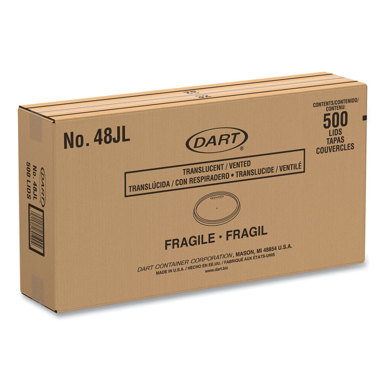 Dart Plastic Lids for Foam Containers, Flat, Vented, Fits 24-32 oz, Translucent, 100/Pack, 5 Packs/Carton (DCC48JL)