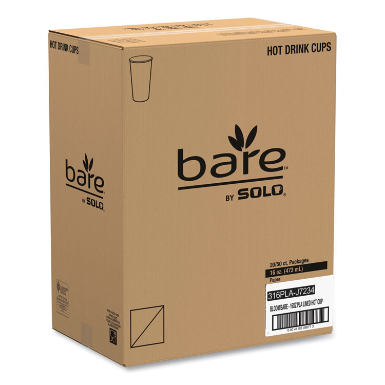 SOLO Bare Eco-Forward PLA Paper Hot Cups, 16 oz, Leaf Design, White/Green/Orange, 1,000/Carton (SCC316PLABB)