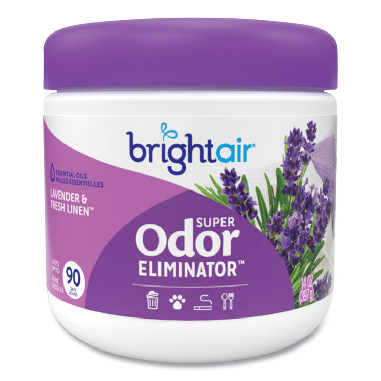 BRIGHT AIR Super Odor Eliminator, Lavender and Fresh Linen, Purple, 14 oz Jar, 6/Carton (BRI901325CT)