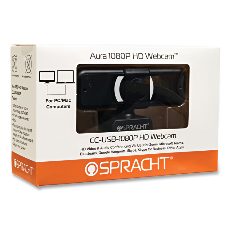 Spracht Aura 1080P HD Web Cam, 1920 x 1080 pixels, 2.1 Mpixels, Black (SPTCCUSB1080P)