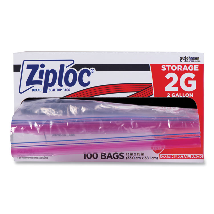 Ziploc Double Zipper Storage Bags, 2 Gallon, 15" x 13", Clear, 100/Carton (SJN682253)