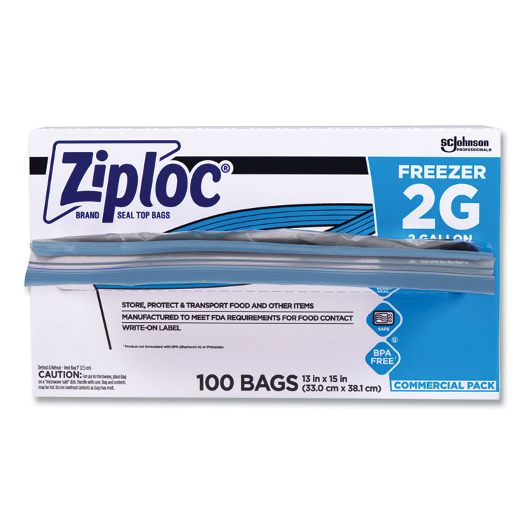 Ziploc Zipper Freezer Bags, 2 gal, 13" x 15.5", Clear, 100/Carton (SJN682254)