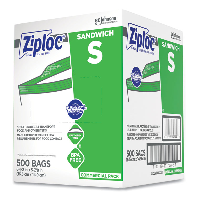 Ziploc Resealable Sandwich Bags, 6.5" x 6", Clear, 500/Box (SJN682255)