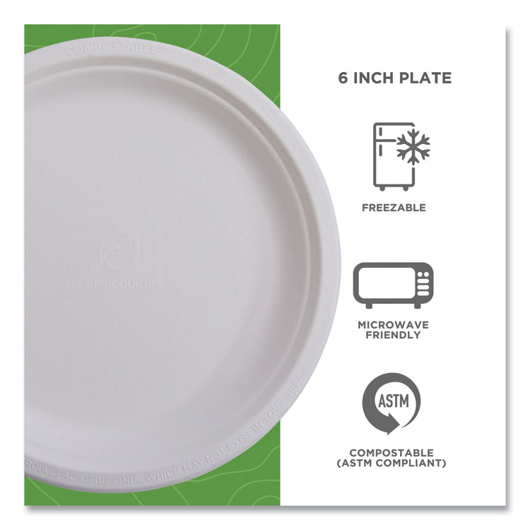 ECOEPP016NFA - Eco-Products Vanguard Renewable and Compostable Sugarcane Plates, 6" dia, White, 1,000/Carton (ECOEPP016NFA) - Image 5