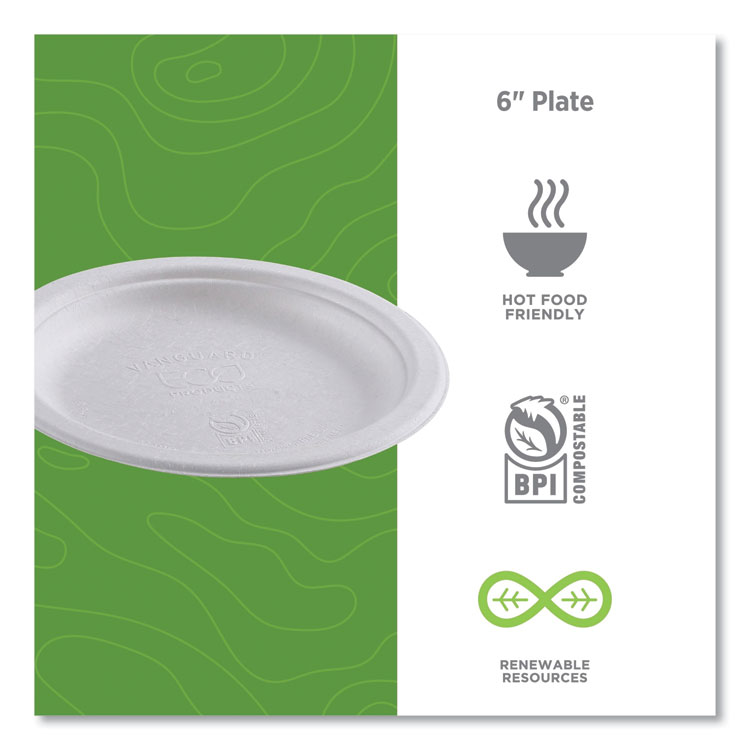 ECOEPP016NFA - Eco-Products Vanguard Renewable and Compostable Sugarcane Plates, 6" dia, White, 1,000/Carton (ECOEPP016NFA) - Image 6