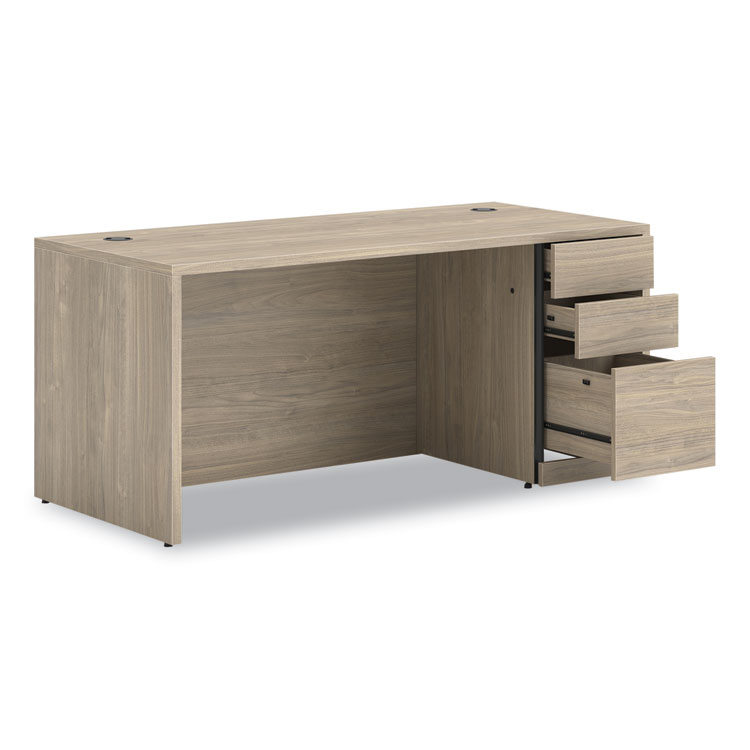 HON 10500 Series Single Pedestal Desk, Right Pedestal: Box/Box/File, 66" x 30" x 29.5", Kingswood Walnut (HON105897RLKI1)