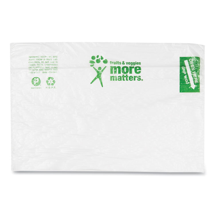 Inteplast Group Produce Bags, Fruits and Veggies - More Matters Labeling, 0.35 mil, 10" x 15", Clear, 1,400 Bags/Roll, 4 Rolls/Carton (IBSPHMORE15NS)