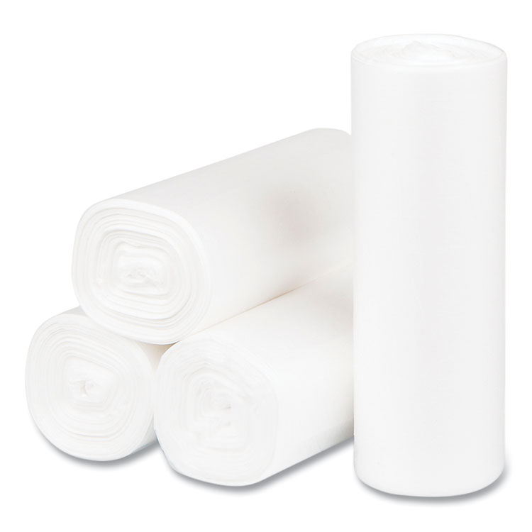 Inteplast Group High-Density Commercial Can Liners, 4 gal, 6 mic, 17" x 18", Clear, Perforated Roll, 50 Bags/Roll, 40 Rolls/Carton (IBSEC171806N)