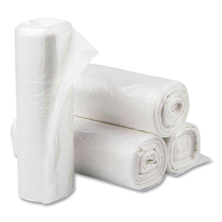 Inteplast Group High-Density Commercial Can Liners, 10 gal, 6 mic, 24" x 24", Natural, Perforated Roll, 50 Bags/Roll, 20 Rolls/Carton (IBSEC242406N)