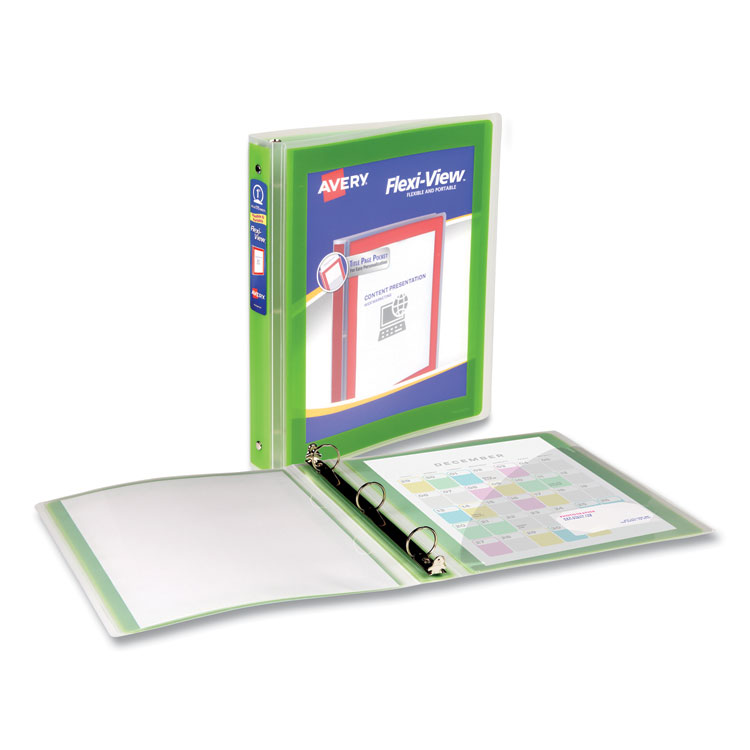 Avery Flexi-View Binder with Round Rings, 3 Rings, 1" Capacity, 11 x 8.5, Green (AVE17608)
