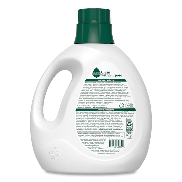 Seventh Generation Natural Liquid Laundry Detergent, Fresh Lavender Scent, 135 oz Bottle (SEV45064EA)